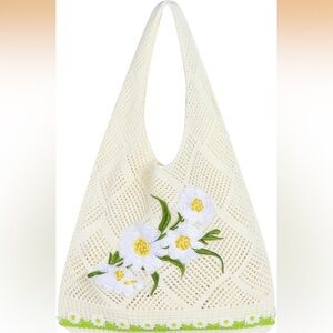 Cream Floral crochet Bag